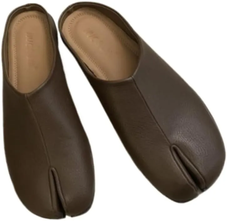 Split Toe Tabi Shoes Women Mules Slip on Loafers Casual House Slippers Office Business Retro Trendy Lightweight Leather Round Toes Non Slip Platform Dressy Backless Tennis Shoes Comfort Walking Slides