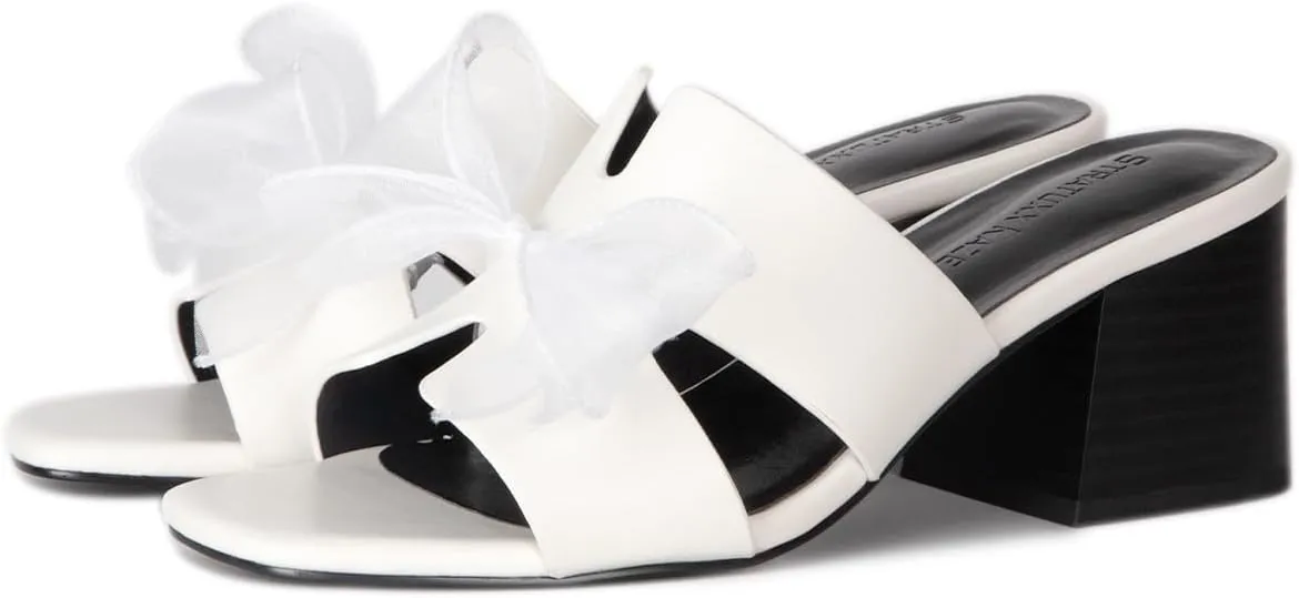 Square Open Toe Slip on Heels Chunky Heeled Sandals Black White Brown Dress Sandals for Women
