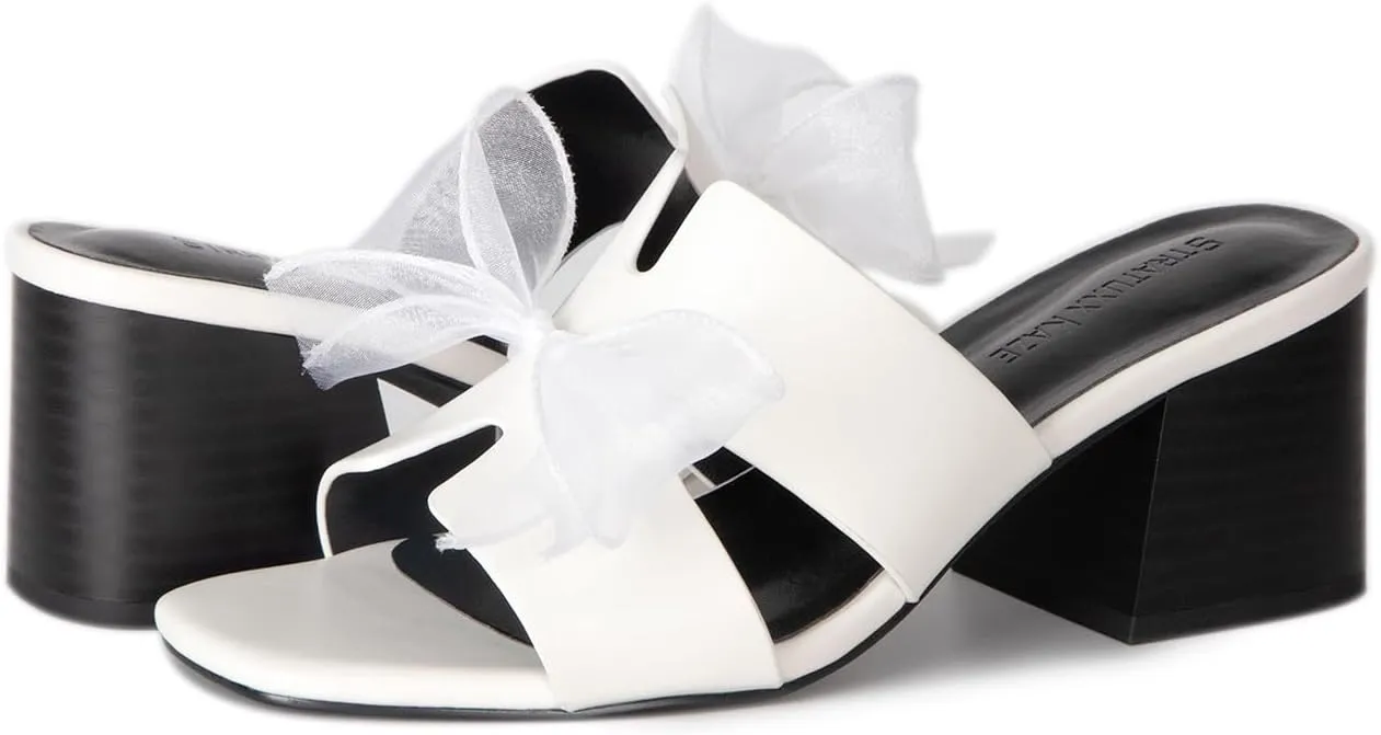 Square Open Toe Slip on Heels Chunky Heeled Sandals Black White Brown Dress Sandals for Women