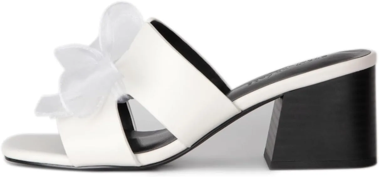 Square Open Toe Slip on Heels Chunky Heeled Sandals Black White Brown Dress Sandals for Women