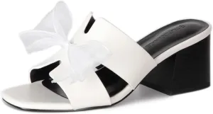 Square Open Toe Slip on Heels Chunky Heeled Sandals Black White Brown Dress Sandals for Women