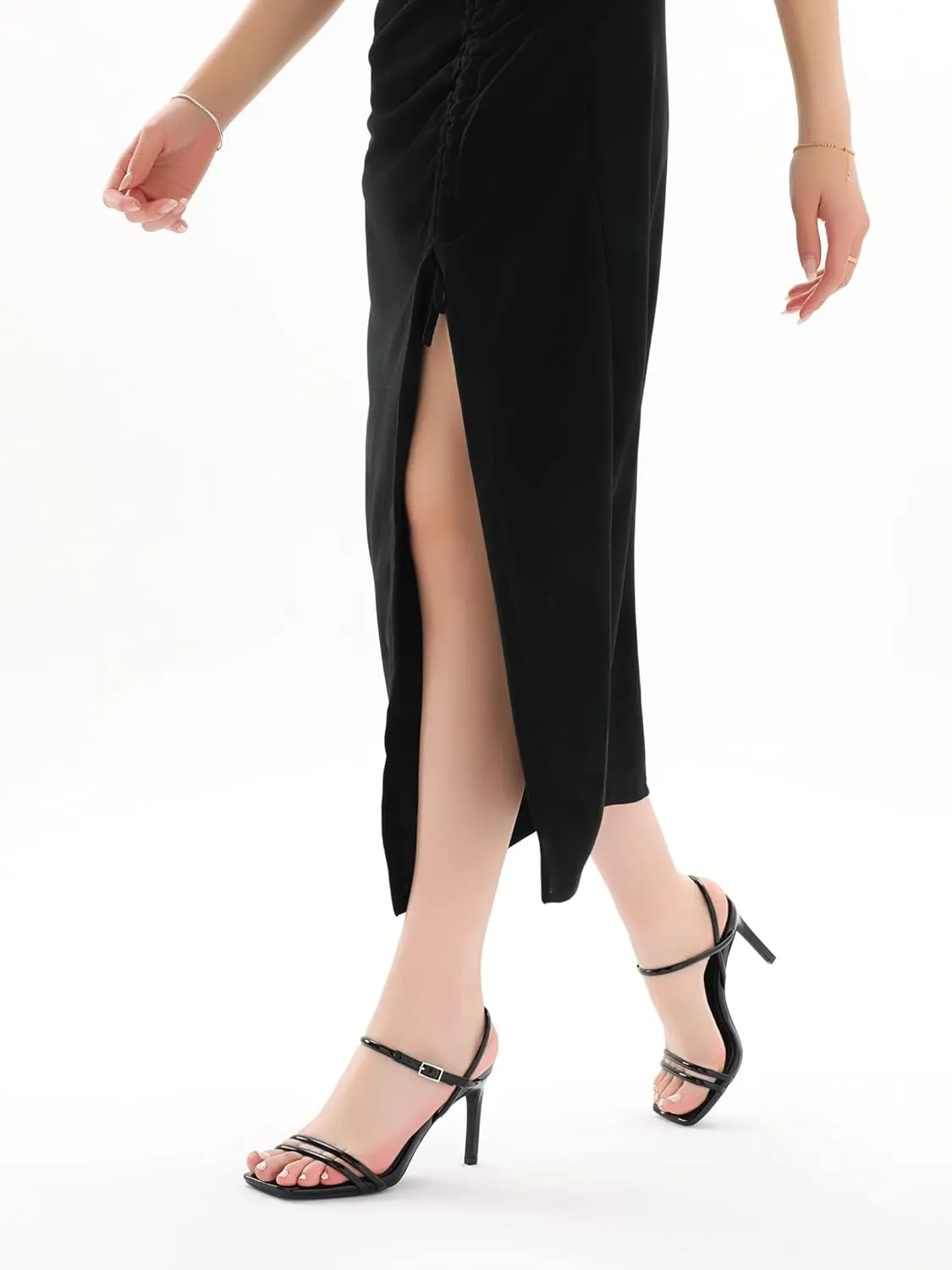 Strappy Heels for Women Stiletto High Heeled Sandals Square Open Toe Ankle Buckle Strap Dress Wedding Party shoes