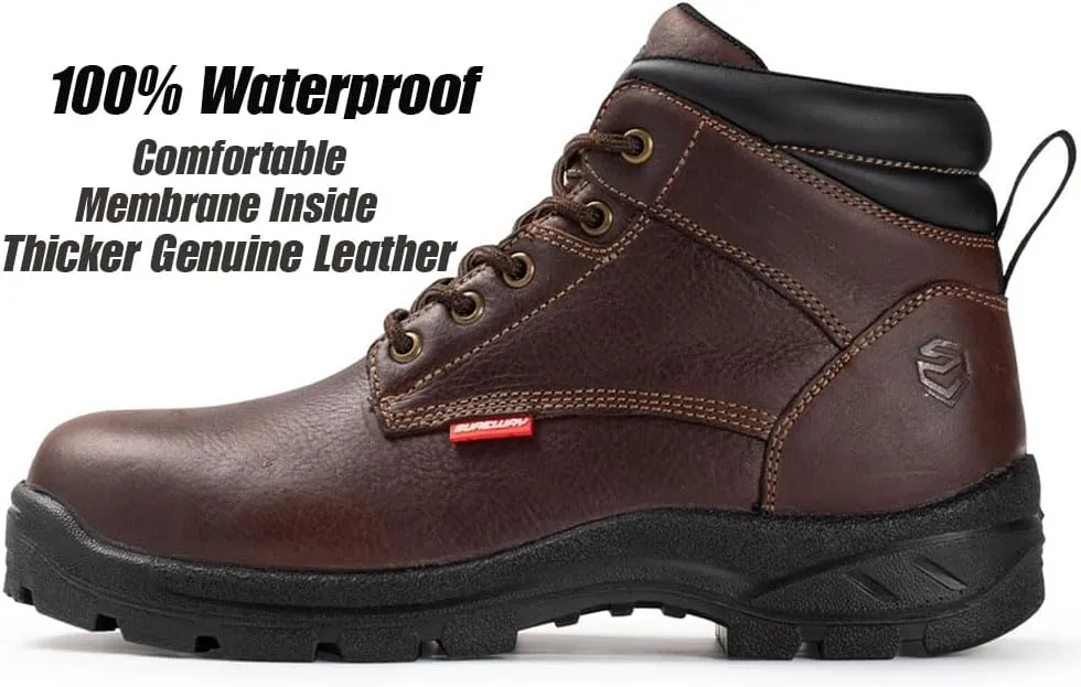 SUREWAY Men's Waterproof Steel/Soft Hiking Work Boots, Lightweight Ultility Lace Up Round Toe Shoes,Water Proof Tactical Military Outdoor Ankle Mens Boot for Construction, Roofing, Hunting