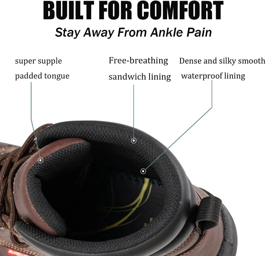 SUREWAY Men's Waterproof Steel/Soft Hiking Work Boots, Lightweight Ultility Lace Up Round Toe Shoes,Water Proof Tactical Military Outdoor Ankle Mens Boot for Construction, Roofing, Hunting