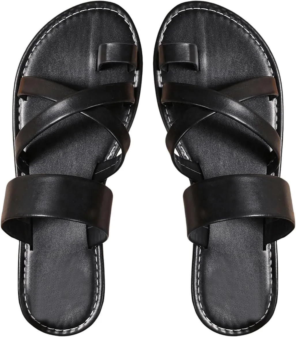 SweatyRocks Women's Criss Cross Strappy Sandals Open Toe Thong Sandals Beach Summer Slippers