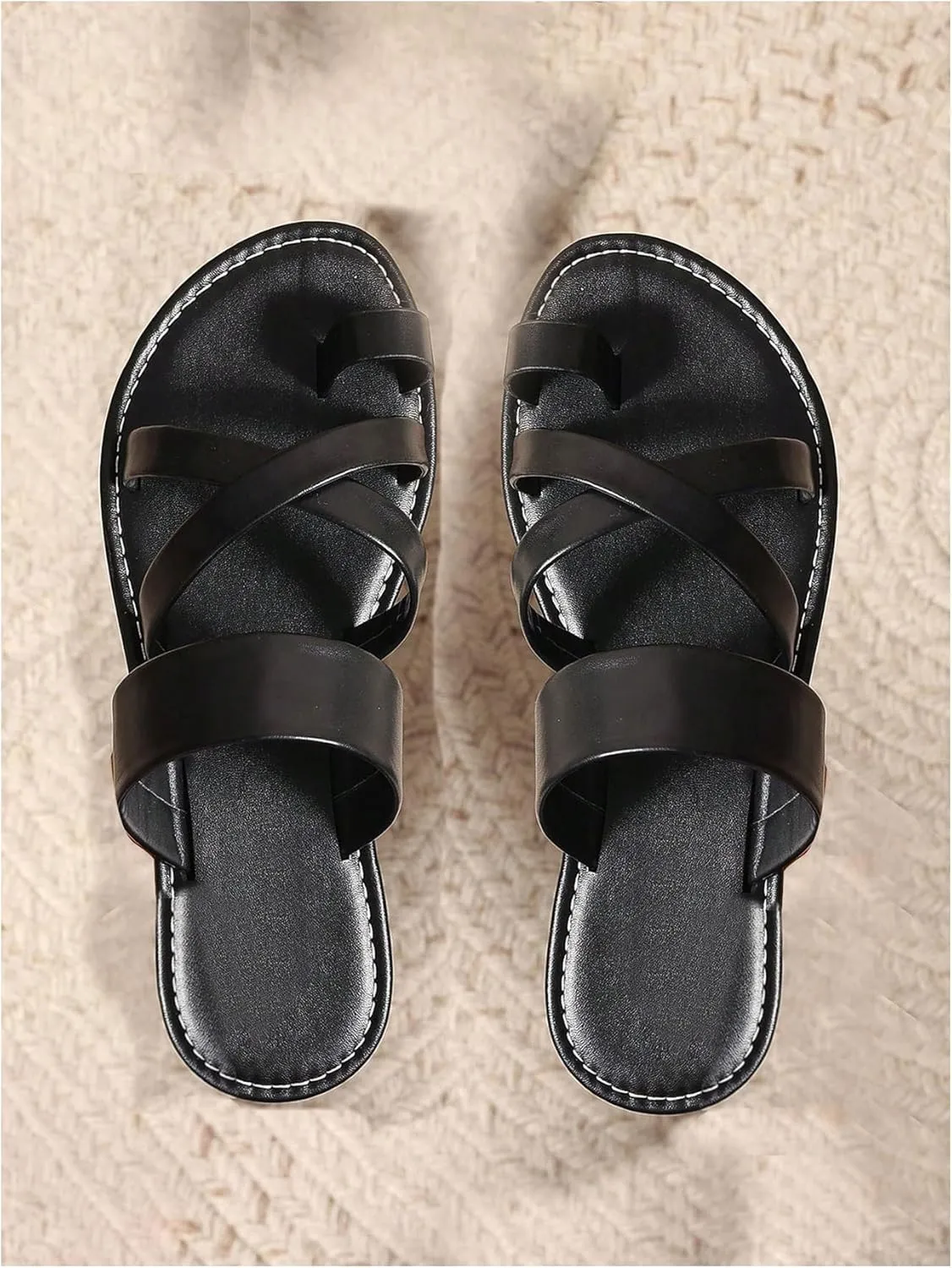 SweatyRocks Women's Criss Cross Strappy Sandals Open Toe Thong Sandals Beach Summer Slippers