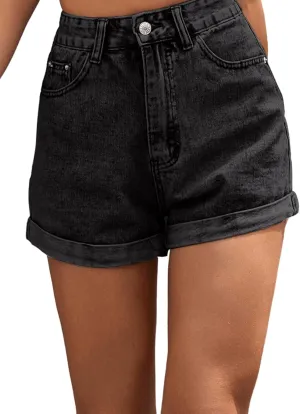 SweatyRocks Women's High Rise Roll Up Hem Straight Leg Denim Jean Shorts with Pocket