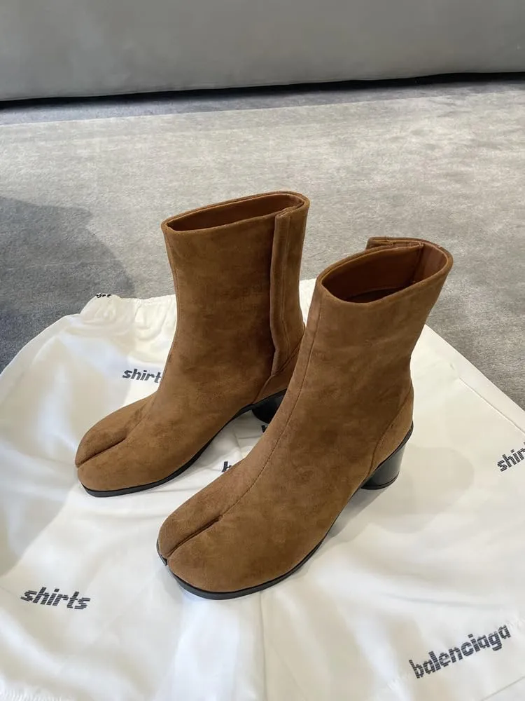 Tabi Boots Women Ankle Boots Low Heel Block Heels Leather Booties - Low Top Split Toe Zip Shoes Cute Casual Retro Comfortable Walking Lightweight Female Solid All-Match for Daily Wear Beach Travel