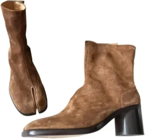 Tabi Boots Women Ankle Boots Low Heel Block Heels Leather Booties - Low Top Split Toe Zip Shoes Cute Casual Retro Comfortable Walking Lightweight Female Solid All-Match for Daily Wear Beach Travel