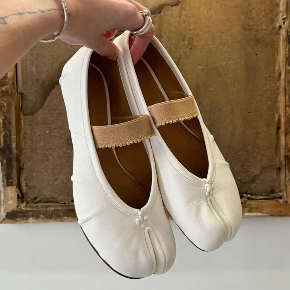 Tabi Shoes Split Toe Mules Loafers Leather Women Girls Slip on - Kawaii Soft Elastic Strap Cute Casual Comfortable Walking Lightweight All-Match for Daily Wear Beach Travel Standing All Day Business