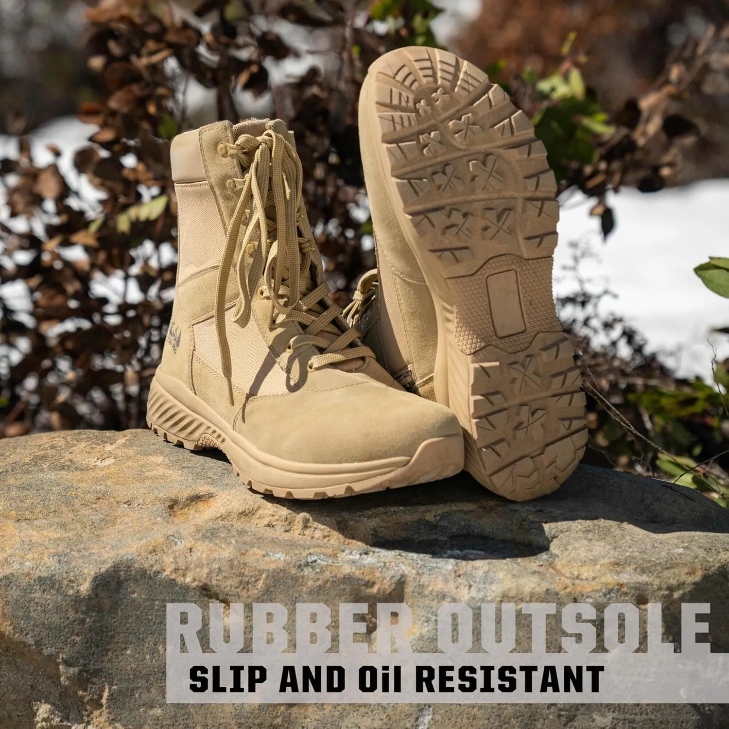 Tactical Boots for Men with Side Zipper, 8 inch Outdoor Military Work Hiking Boot(BP701-703)