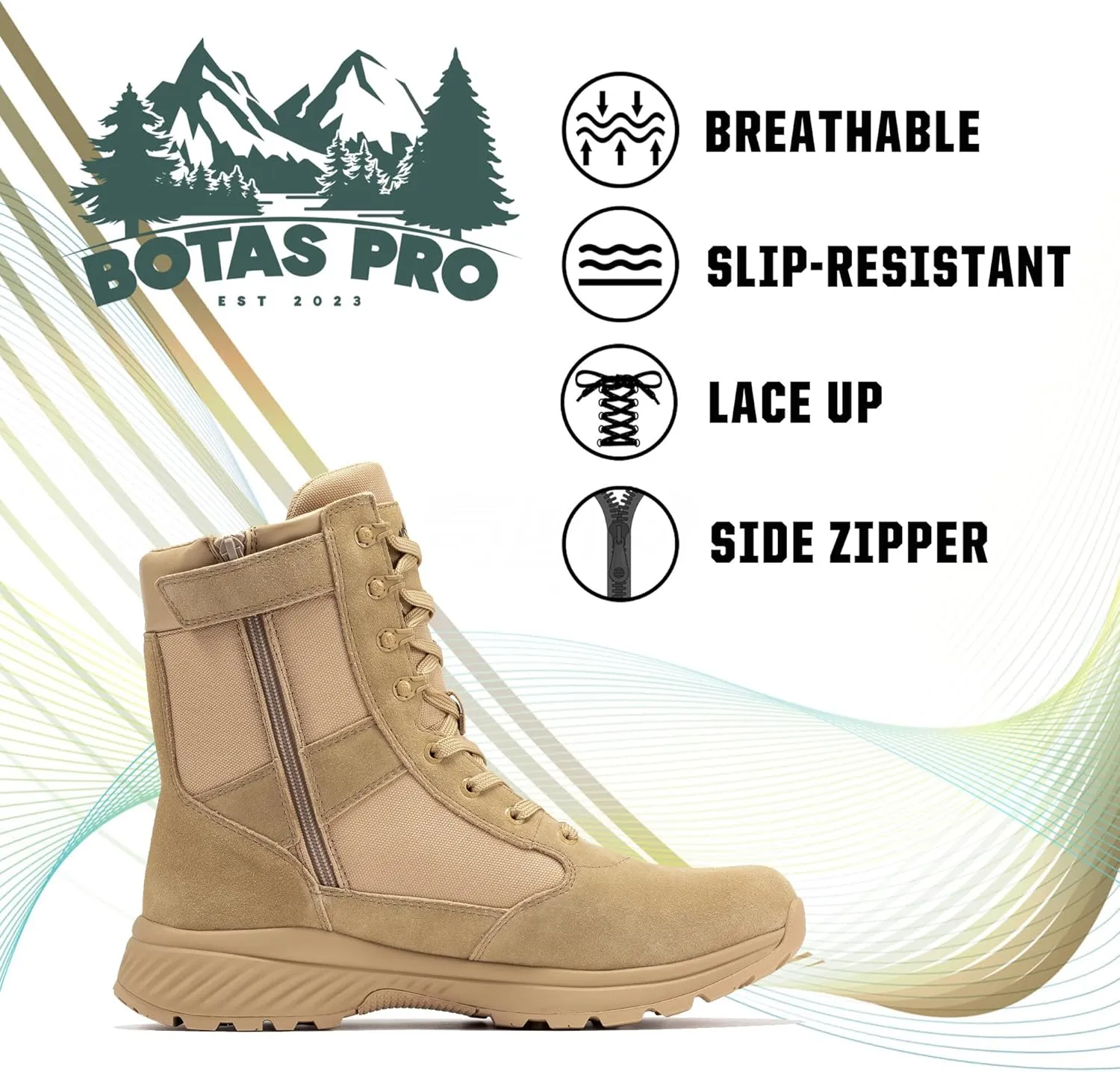 Tactical Boots for Men with Side Zipper, 8 inch Outdoor Military Work Hiking Boot(BP701-703)
