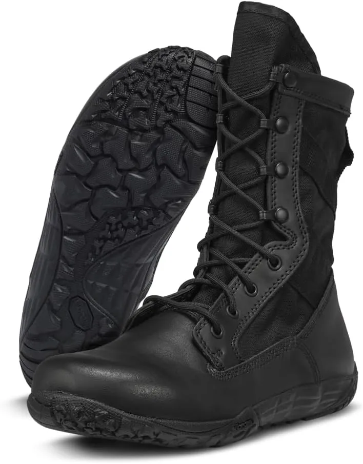 Tactical Research Mini-Mil TR102 8 Inch Minimalist Tactical Boots for Men - Lightweight and Breathable Black Leather with Slip-Resistant Vibram Outsole