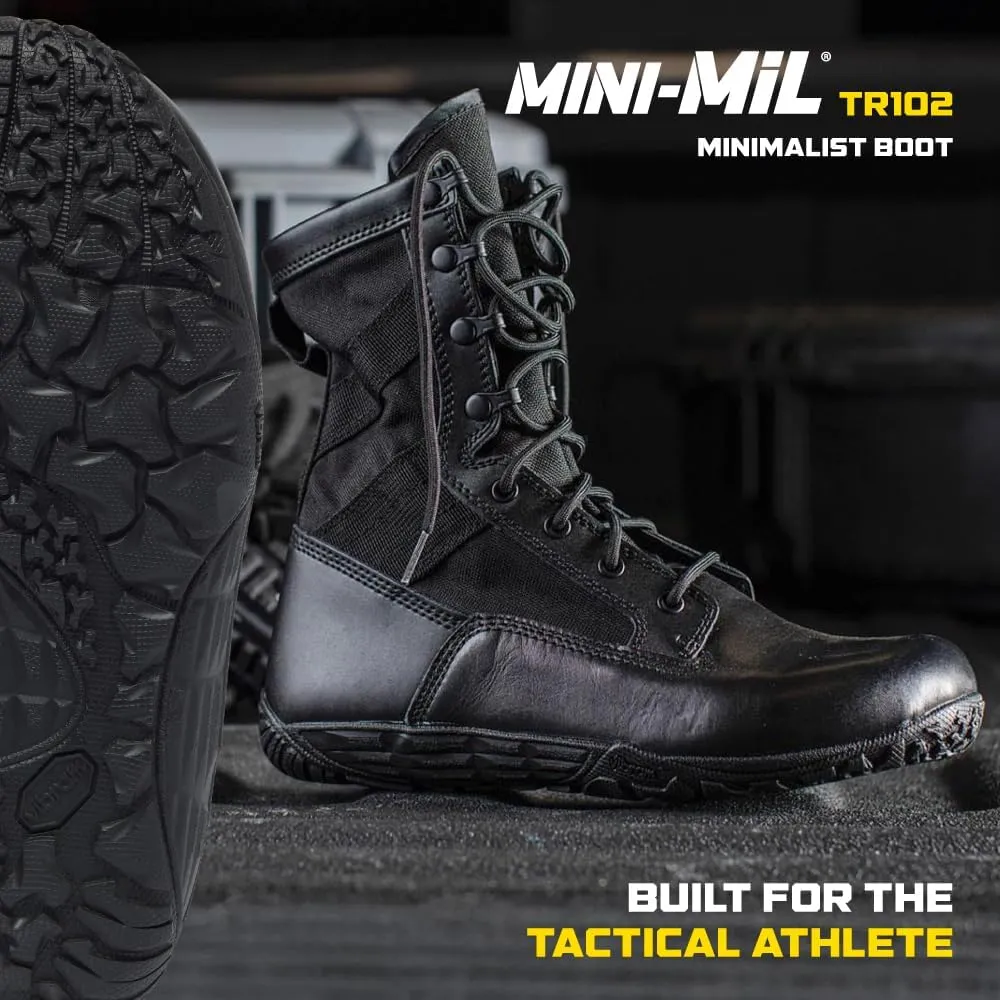 Tactical Research Mini-Mil TR102 8 Inch Minimalist Tactical Boots for Men - Lightweight and Breathable Black Leather with Slip-Resistant Vibram Outsole