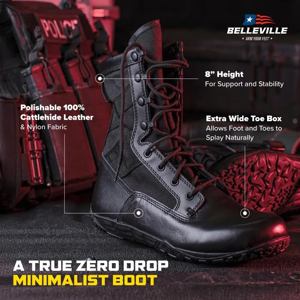 Tactical Research Mini-Mil TR102 8 Inch Minimalist Tactical Boots for Men - Lightweight and Breathable Black Leather with Slip-Resistant Vibram Outsole