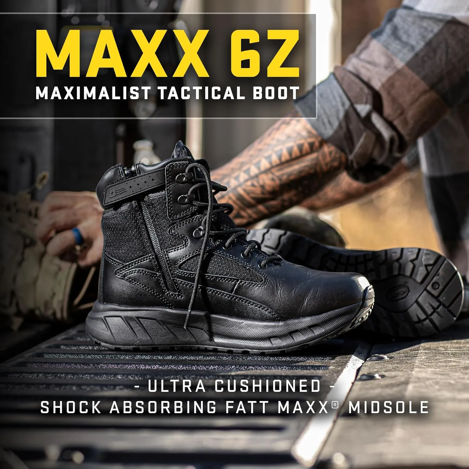 TACTICAL RESEARCH TR MAXX 6Z 6" Ultra-Cushioned Maximalist Black Tactical Boots for Men with Zipper - Designed for Police, EMS, and Security with Slip-Resistant Vibram Outsole