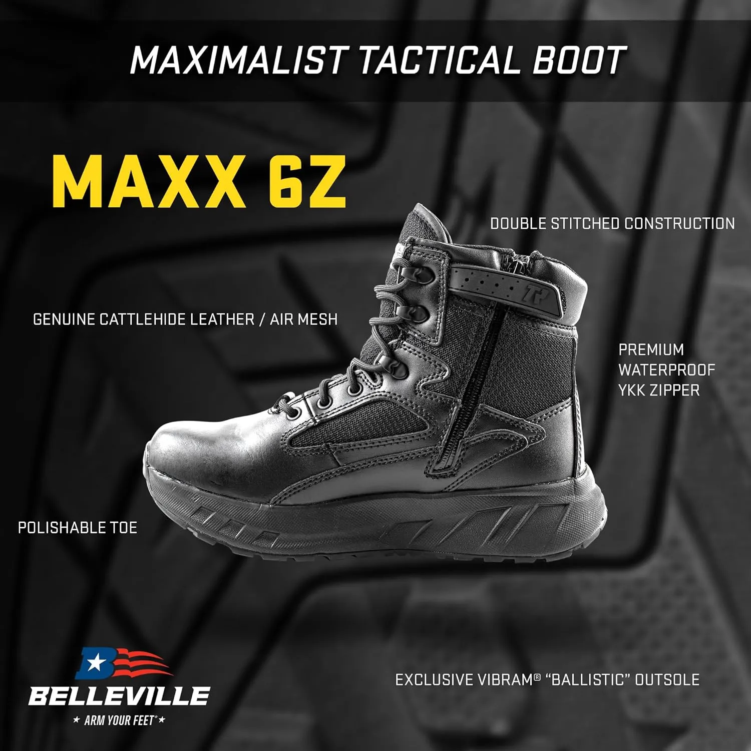 TACTICAL RESEARCH TR MAXX 6Z 6" Ultra-Cushioned Maximalist Black Tactical Boots for Men with Zipper - Designed for Police, EMS, and Security with Slip-Resistant Vibram Outsole