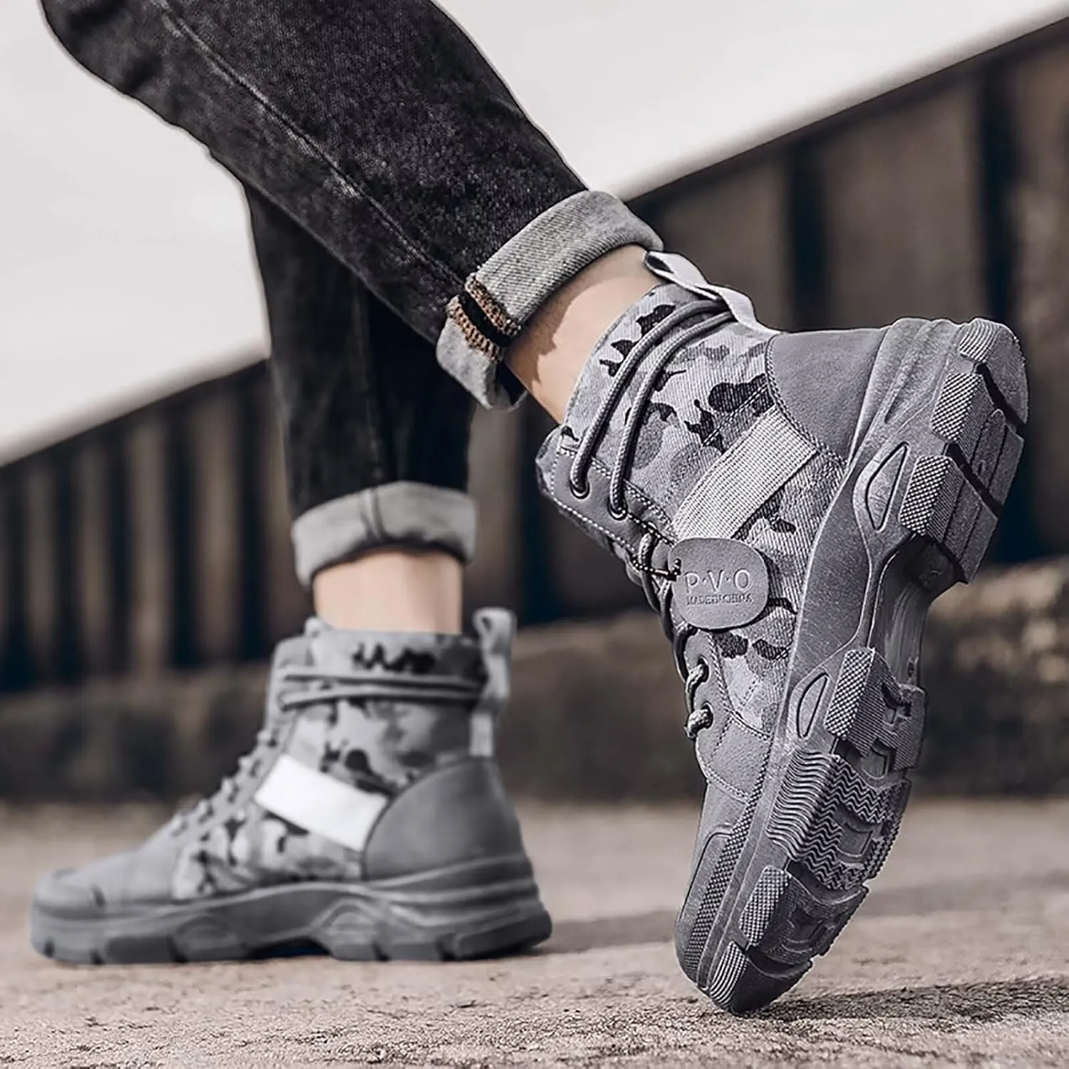 TERBOFIN Tactical Military Boots for Men Comfort Combat Boots Lightweight Camouflage High Top Canvas Boots with Soft Out-sole Thicker Heel for Casual Work Walking