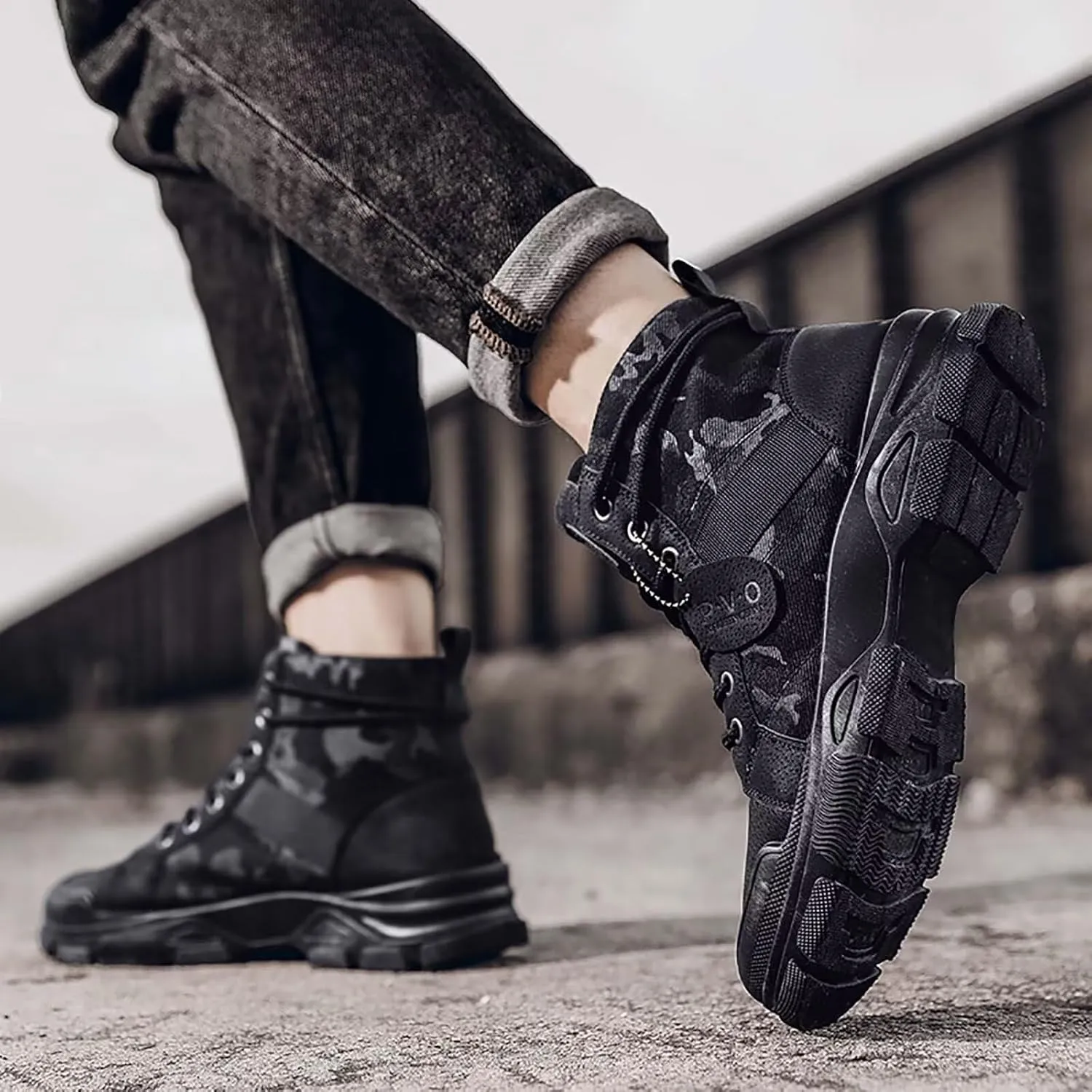 TERBOFIN Tactical Military Boots for Men Comfort Combat Boots Lightweight Camouflage High Top Canvas Boots with Soft Out-sole Thicker Heel for Casual Work Walking