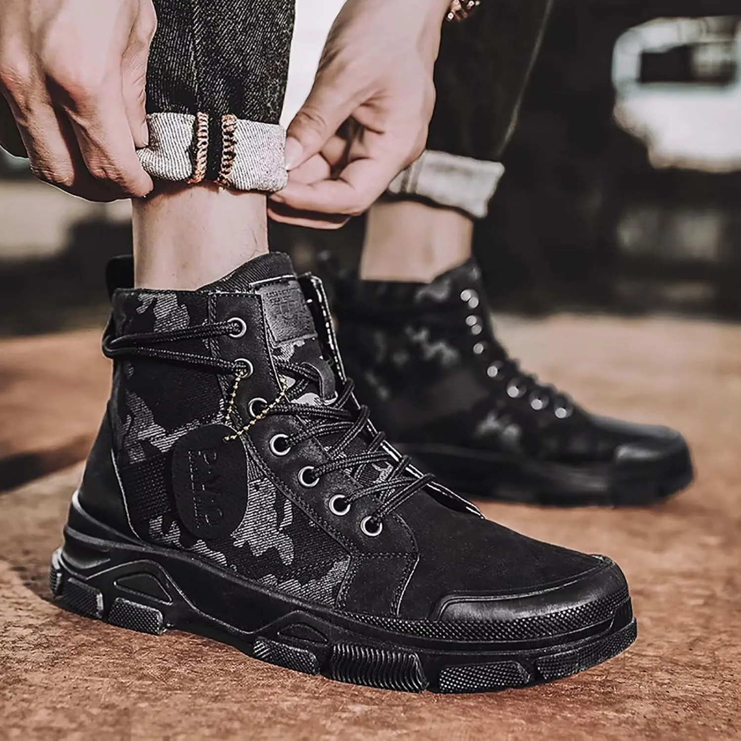 TERBOFIN Tactical Military Boots for Men Comfort Combat Boots Lightweight Camouflage High Top Canvas Boots with Soft Out-sole Thicker Heel for Casual Work Walking
