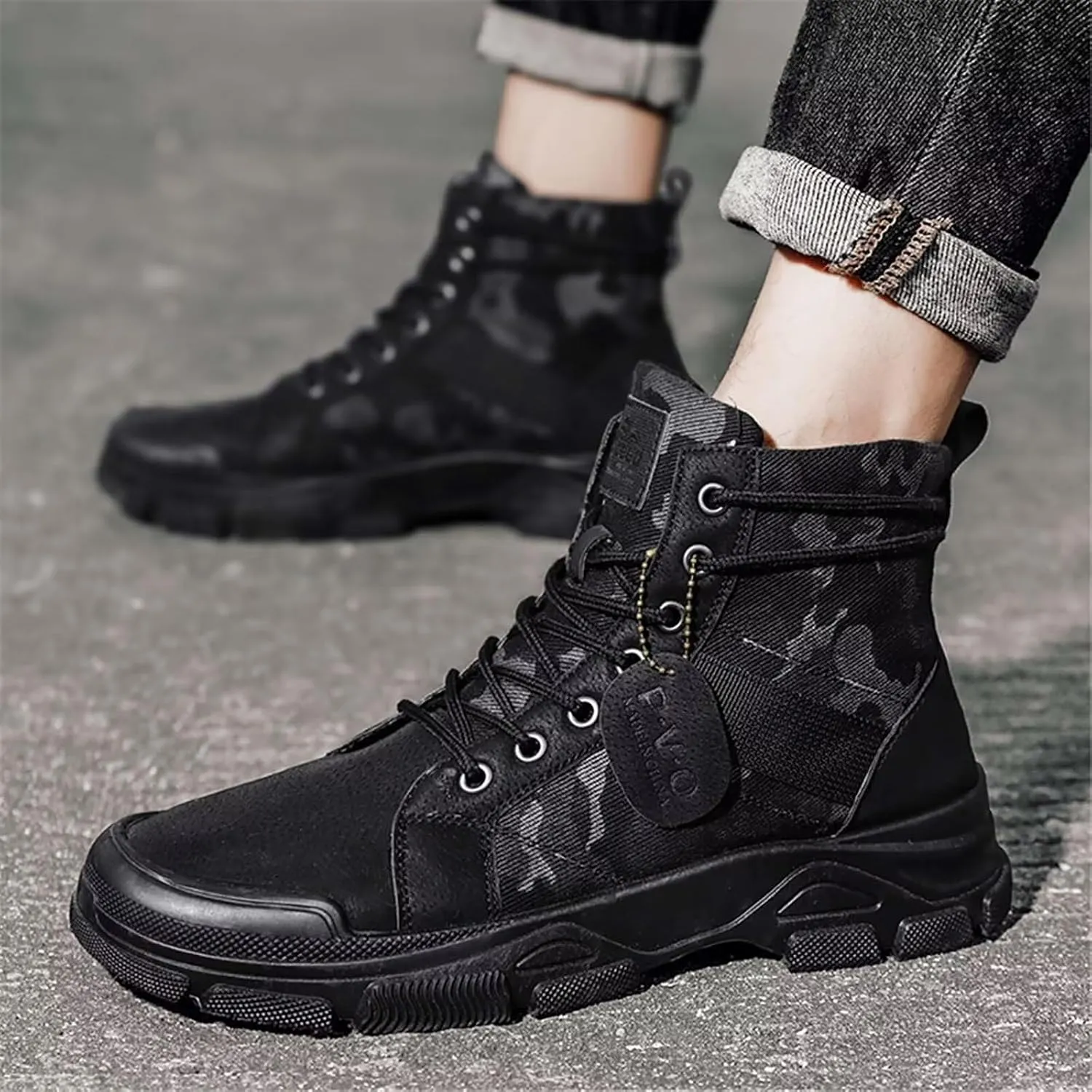 TERBOFIN Tactical Military Boots for Men Comfort Combat Boots Lightweight Camouflage High Top Canvas Boots with Soft Out-sole Thicker Heel for Casual Work Walking