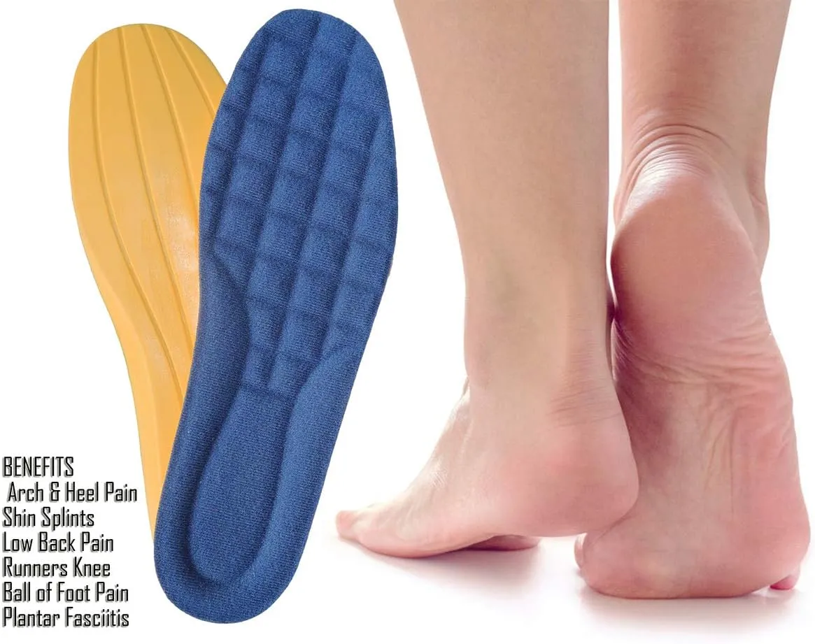 Thick Memory Foam Shoes Insert with Arch Support - Premium Cushioning Orthopedic Shoe Insoles for Heel Pain & Plantar Fasciitis, Running, Hiking, Working Men & Women (Blue Size 12)