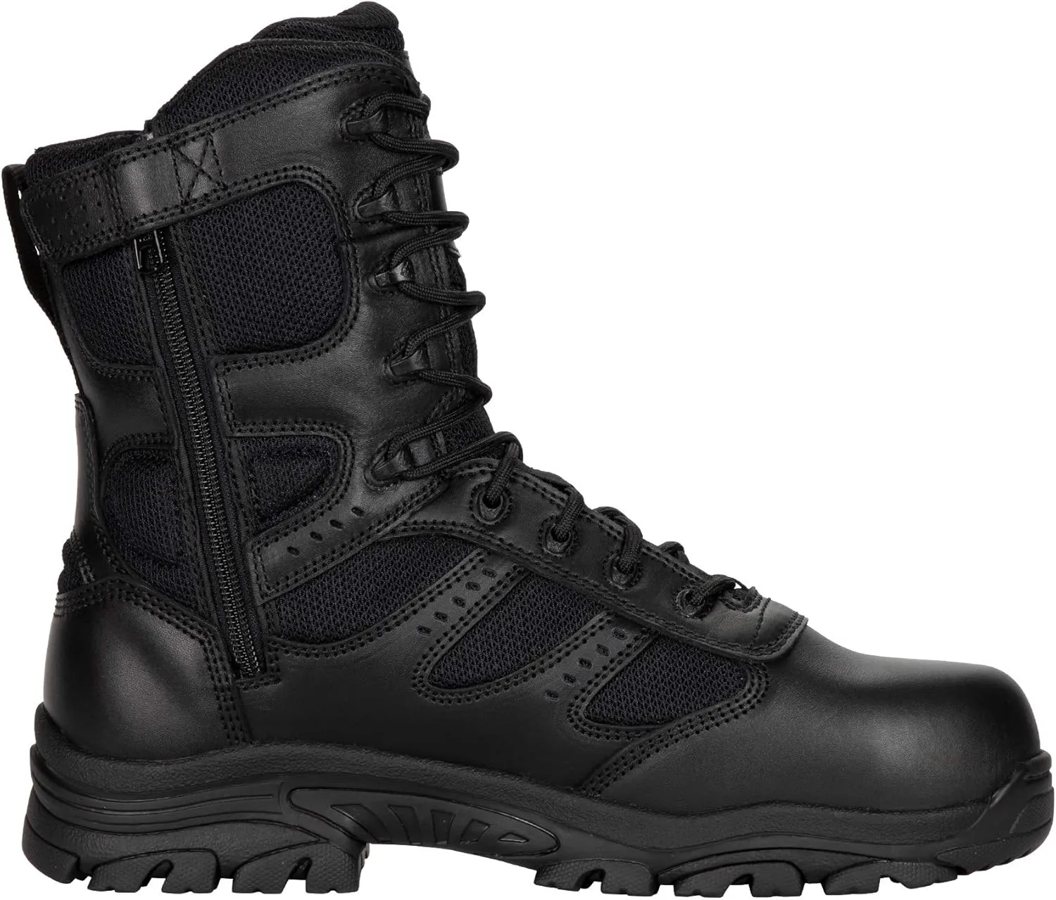 Thorogood Deuce 8” Waterproof Side-Zip Black Tactical Boots for Men and Women with Full-Grain Leather, Soft Toe, and Slip-Resistant Outsole; BBP & EH Rated