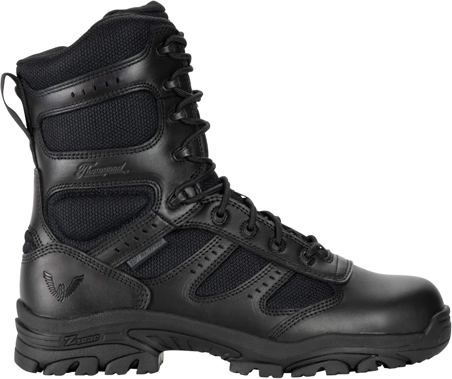 Thorogood Deuce 8” Waterproof Side-Zip Black Tactical Boots for Men and Women with Full-Grain Leather, Soft Toe, and Slip-Resistant Outsole; BBP & EH Rated