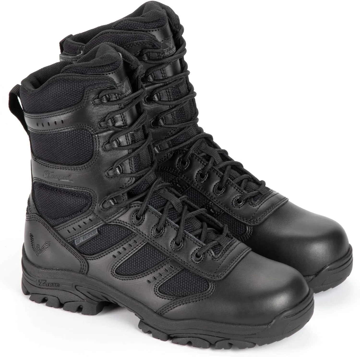 Thorogood Deuce 8” Waterproof Side-Zip Black Tactical Boots for Men and Women with Full-Grain Leather, Soft Toe, and Slip-Resistant Outsole; BBP & EH Rated