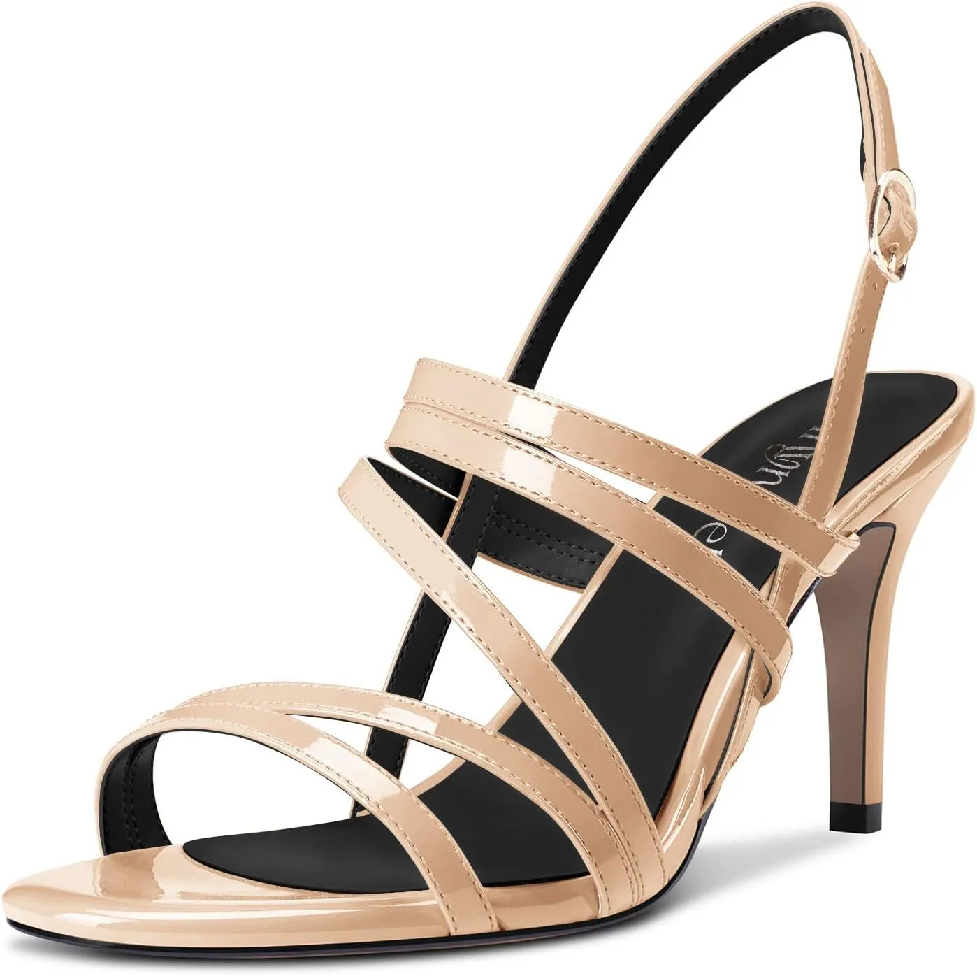 TNYNFBEB Women Mid Heel Peep Open Toe Sandals Ankle Strap Cross-Strap Buckle Prom Party Basic Classic 3.2 Inches Heels