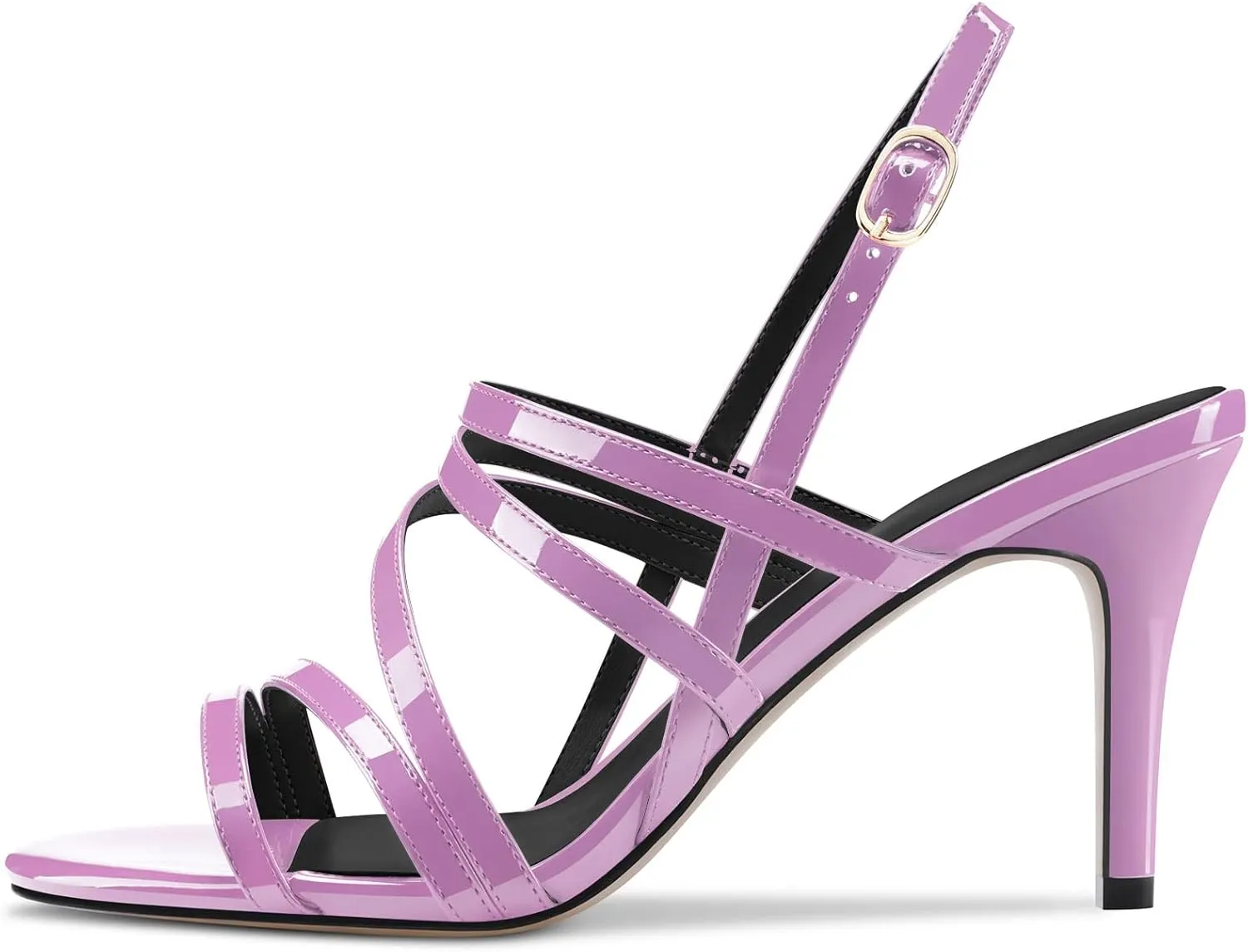 TNYNFBEB Women Mid Heel Peep Open Toe Sandals Ankle Strap Cross-Strap Buckle Prom Party Basic Classic 3.2 Inches Heels