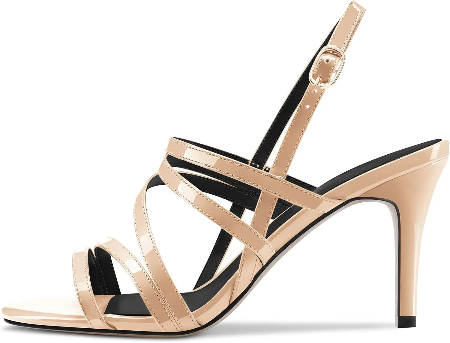 TNYNFBEB Women Mid Heel Peep Open Toe Sandals Ankle Strap Cross-Strap Buckle Prom Party Basic Classic 3.2 Inches Heels