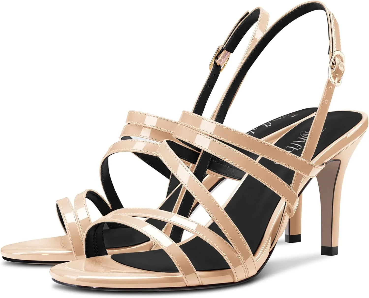 TNYNFBEB Women Mid Heel Peep Open Toe Sandals Ankle Strap Cross-Strap Buckle Prom Party Basic Classic 3.2 Inches Heels