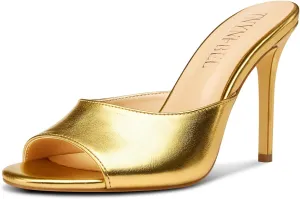 TNYNFBEB Women Stiletto High Heel Peep Open Toe Sandals Slingback Slip-on Wedding Office Cute Basic Classic 3.9 Inches Heels