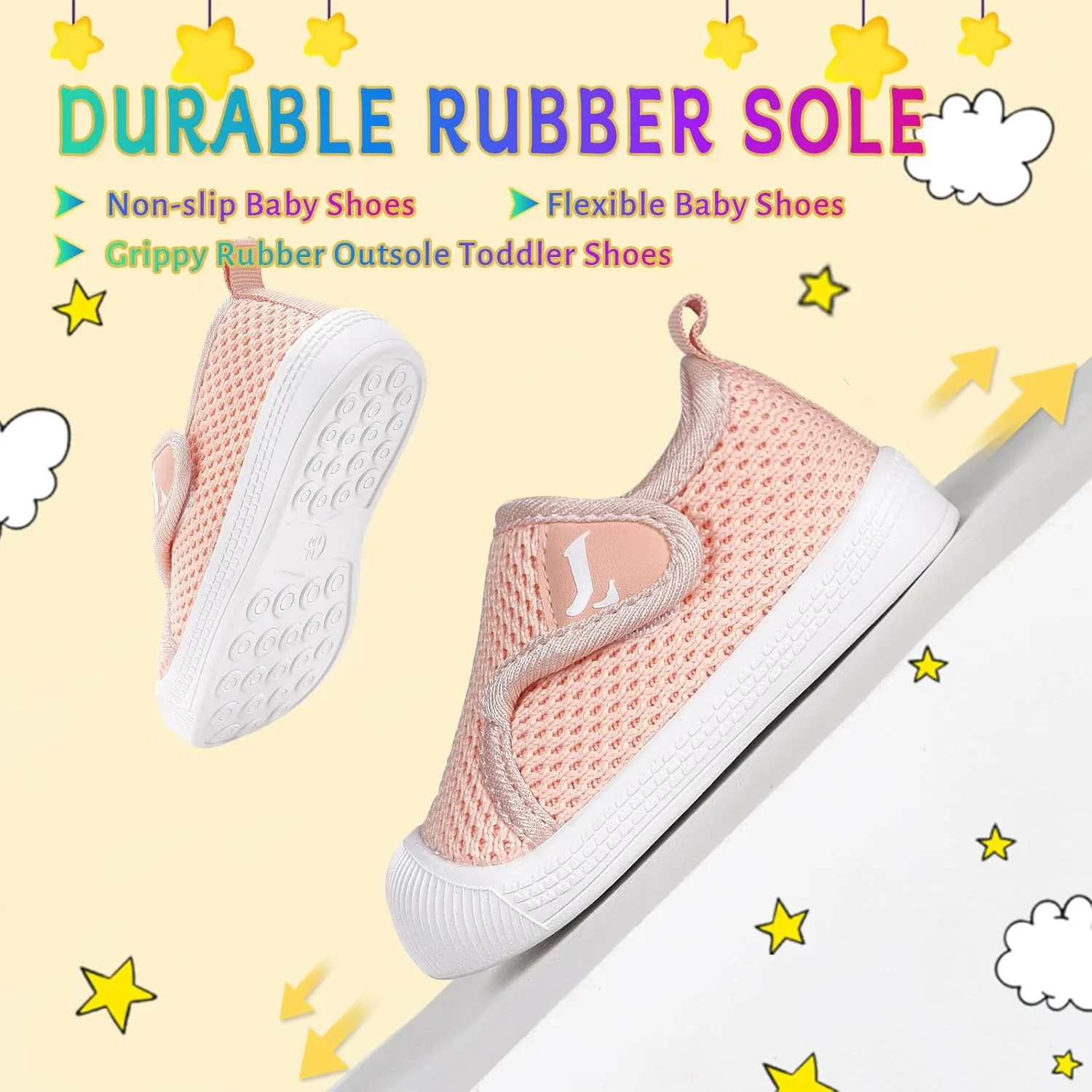 Toddler Shoes,Non-Slip Toddler Sneakers, Lightweight Baby Walking Shoes,Baby First Steps Shoes,Baby Girl Shoes, Baby Boy Shoes, Soft Sole Learning to Walk Shoes,Hook&Loop Baby Shoes 6 9 12 24 Months
