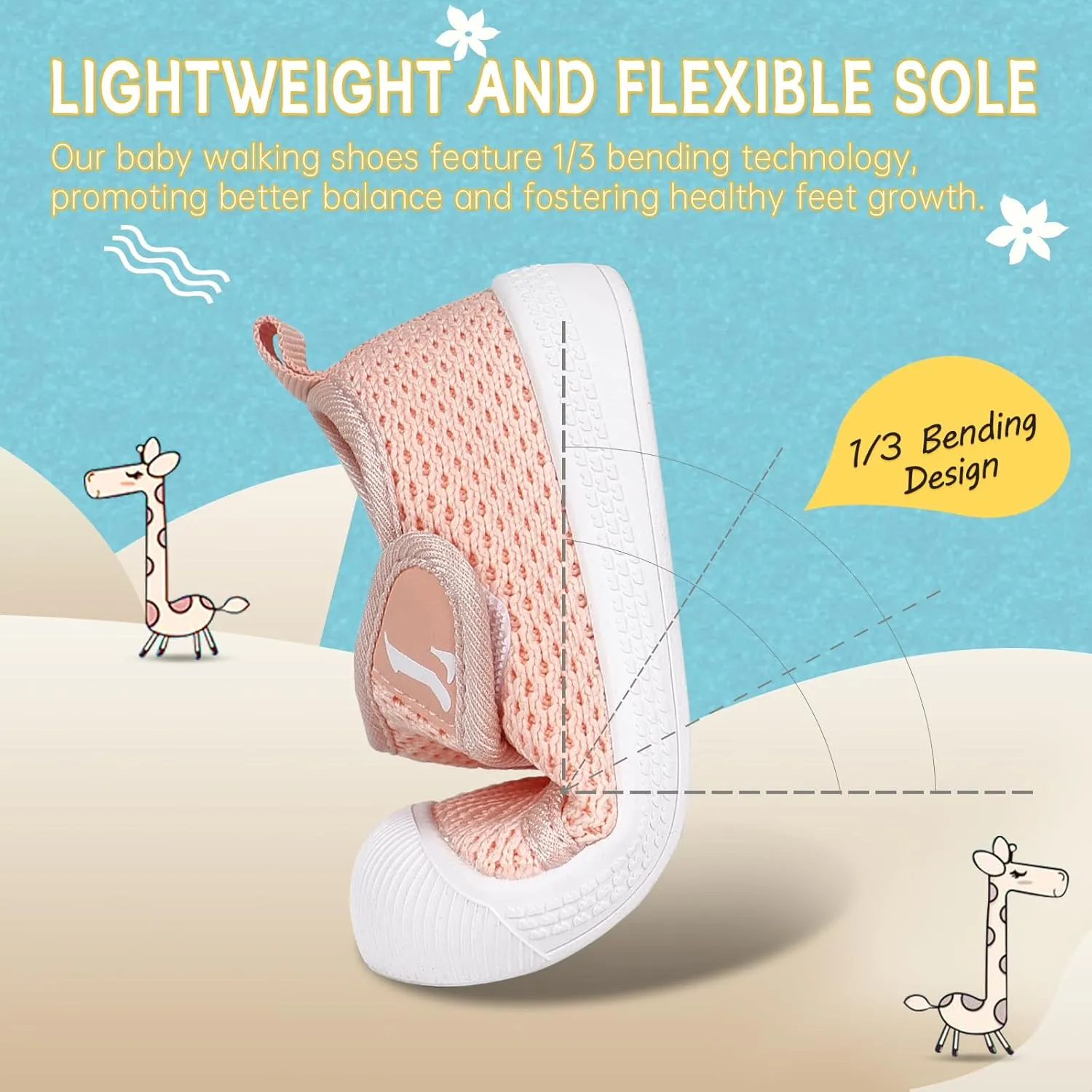 Toddler Shoes,Non-Slip Toddler Sneakers, Lightweight Baby Walking Shoes,Baby First Steps Shoes,Baby Girl Shoes, Baby Boy Shoes, Soft Sole Learning to Walk Shoes,Hook&Loop Baby Shoes 6 9 12 24 Months