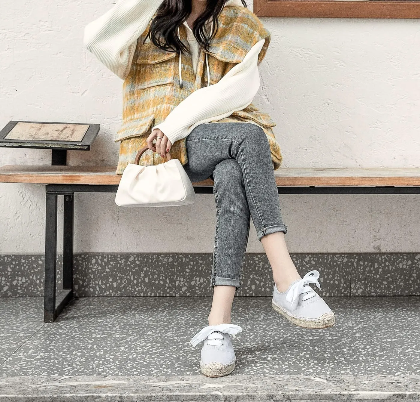 U-lite Women's Canvas White Shoes Platform Espadrille Classic Fashion Comfort Casual Lace Up Low Cut Sneakers