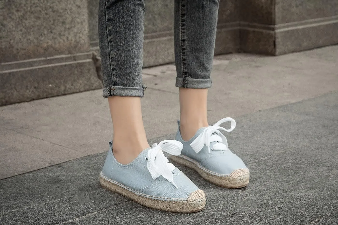 U-lite Women's Canvas White Shoes Platform Espadrille Classic Fashion Comfort Casual Lace Up Low Cut Sneakers