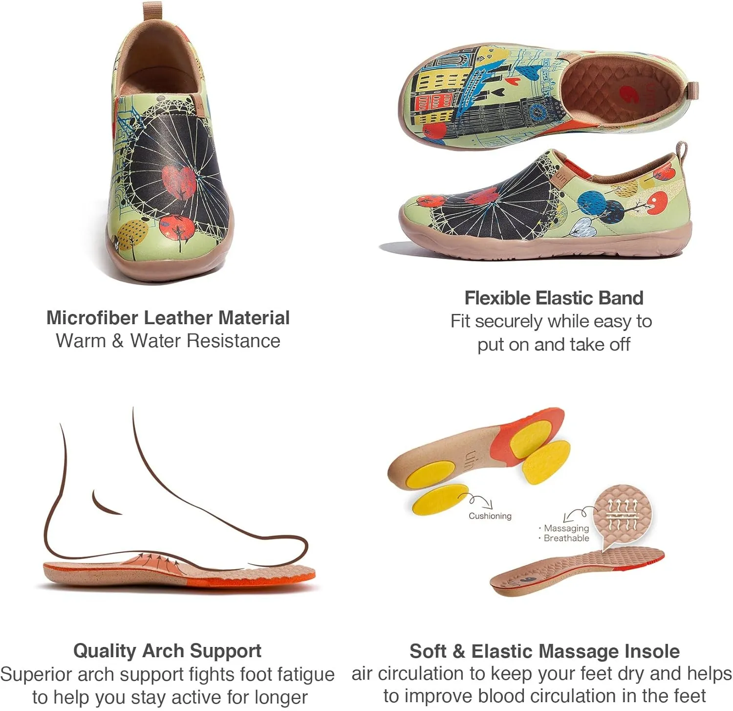 UIN Women's Artistic Design Slip-On Microfiber PU Shoes Stylish Comfortable Casual Loafers Lightweight Everyday Travel Footwear