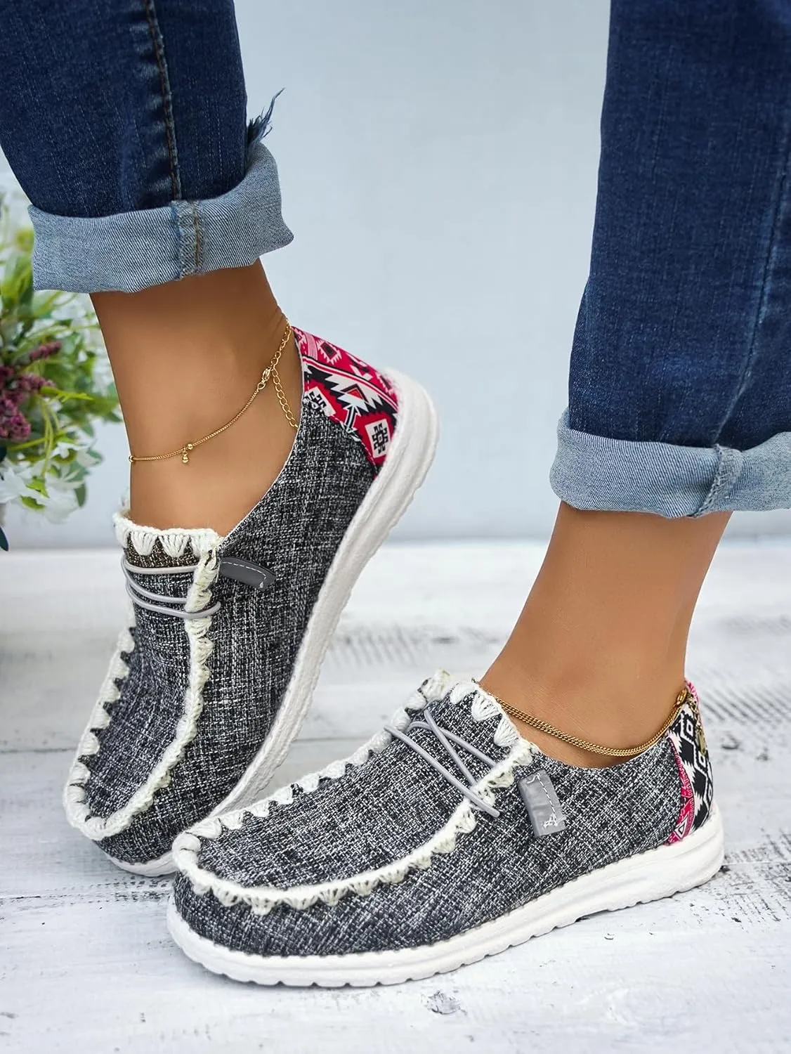 Unisex-Adult Aztec Comfort Canvas Loafers Sneakers Lightweight Boat Shoes Easy Slip-On Deck Shoes Elastic Lace-Up Non-Slip Flat Drving Shoes Breathable Walking Shoes for Men Women, Brown/Khaki/Black