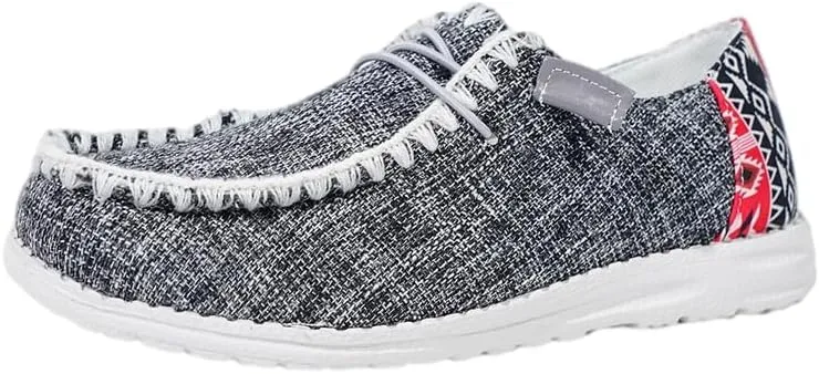 Unisex-Adult Aztec Comfort Canvas Loafers Sneakers Lightweight Boat Shoes Easy Slip-On Deck Shoes Elastic Lace-Up Non-Slip Flat Drving Shoes Breathable Walking Shoes for Men Women, Brown/Khaki/Black