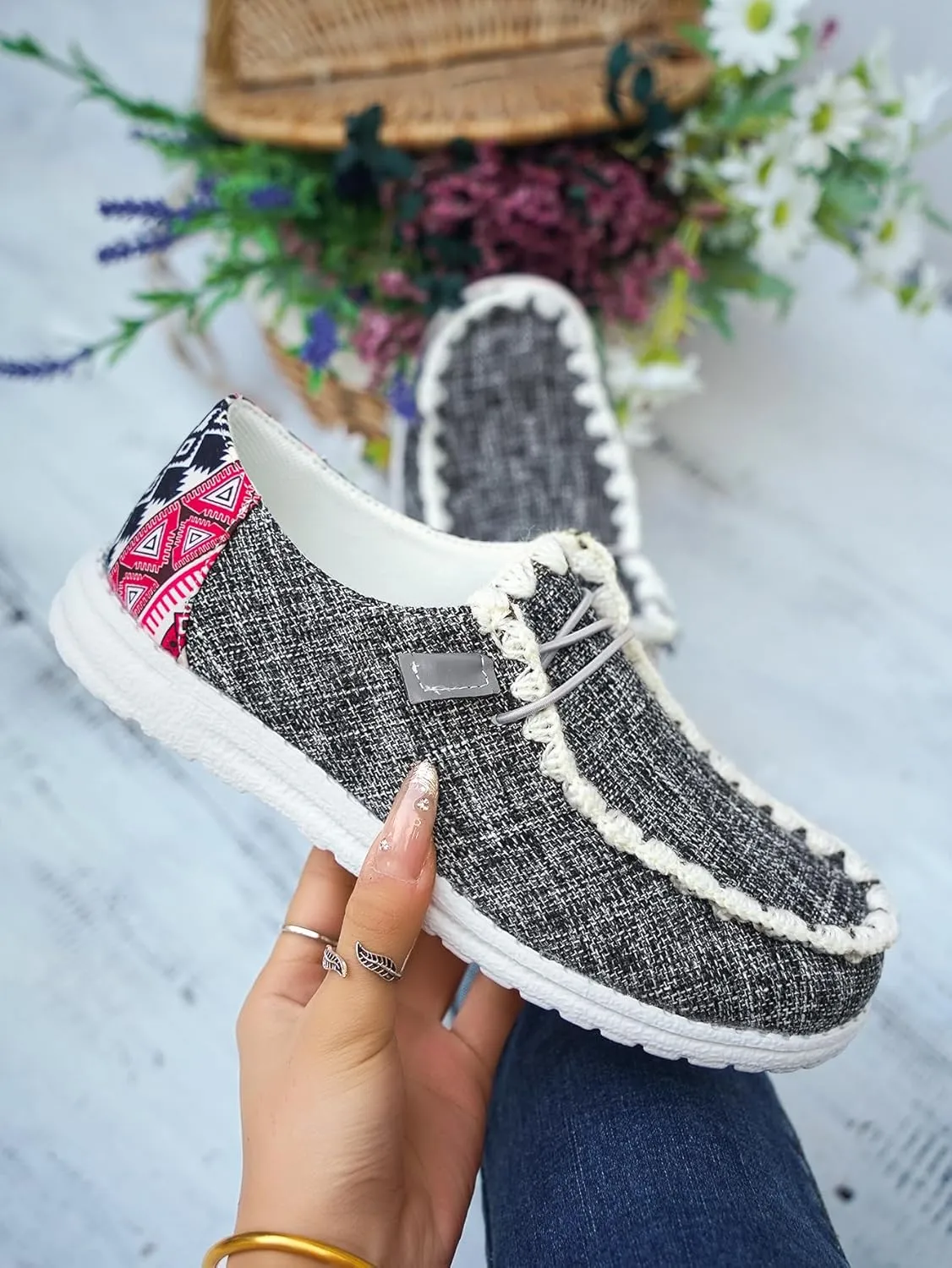 Unisex-Adult Aztec Comfort Canvas Loafers Sneakers Lightweight Boat Shoes Easy Slip-On Deck Shoes Elastic Lace-Up Non-Slip Flat Drving Shoes Breathable Walking Shoes for Men Women, Brown/Khaki/Black