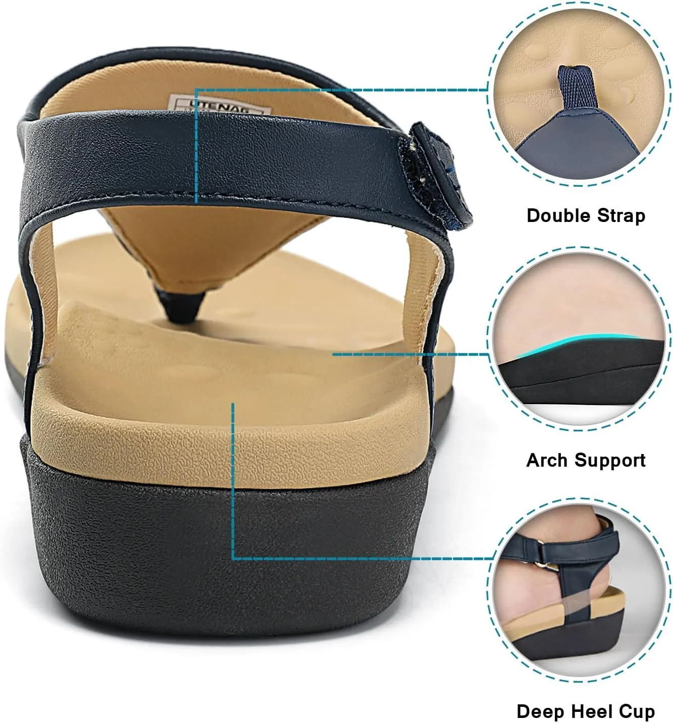 UTENAG Womens Arch Support Sandals Orthotic Adjustable Thong Flip Flops Shoes