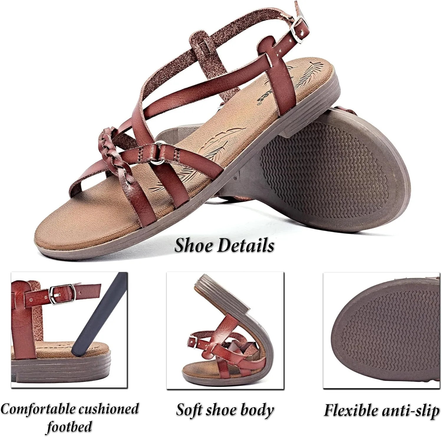 Veittes Women's Flat Slide Sandals-Adjustable Double Elastic Bands,Crossover Straps,Fashion Casual Summer Flat Sandals.