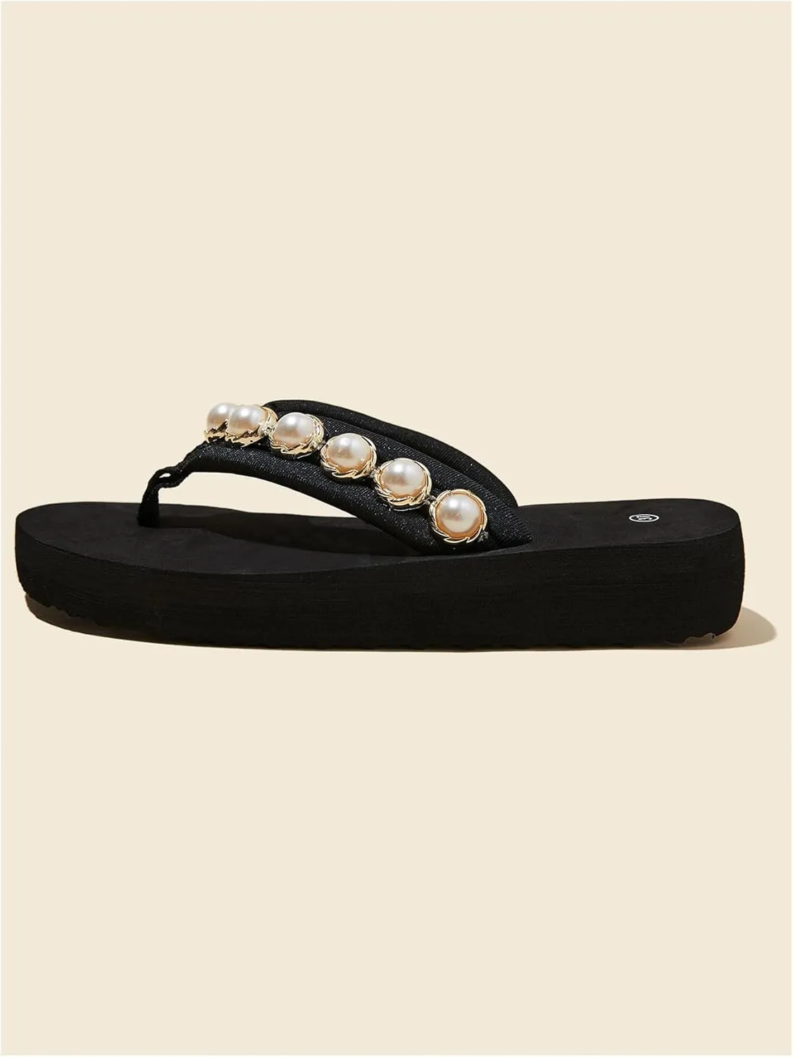 Verdusa Women's Pearl T-Strap Flip Flop Sandals Summer Beach Thong Flat Sandal