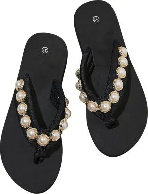 Verdusa Women's Pearl T-Strap Flip Flop Sandals Summer Beach Thong Flat Sandal