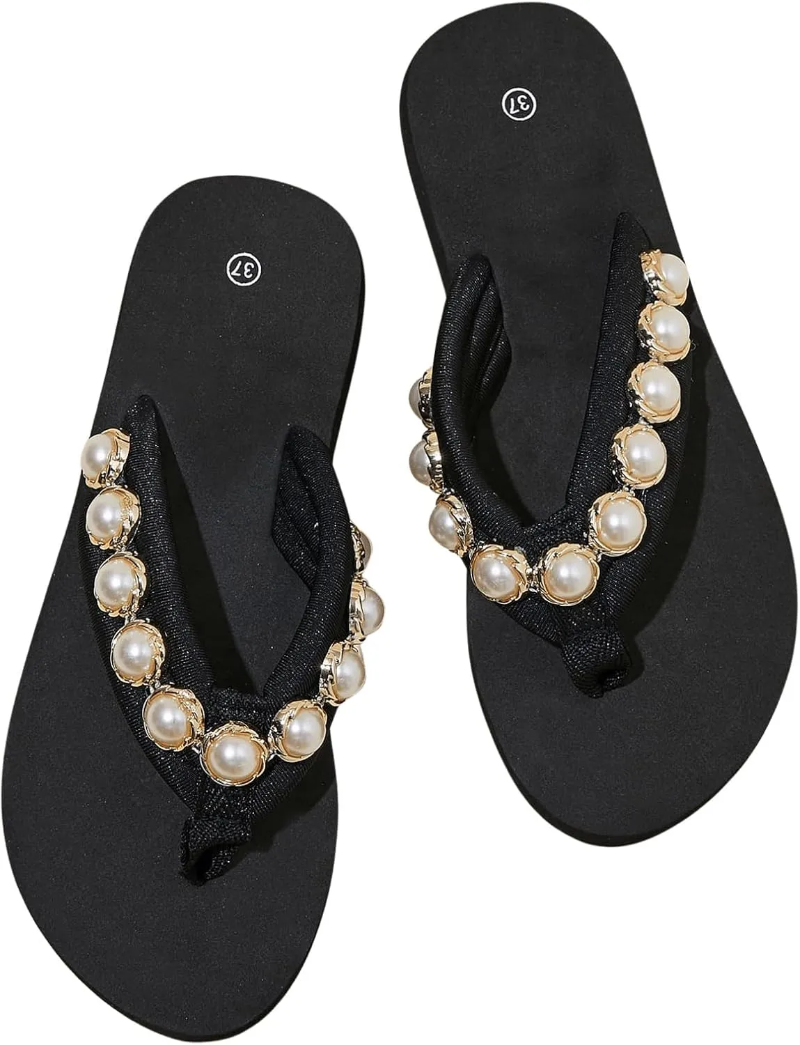Verdusa Women's Pearl T-Strap Flip Flop Sandals Summer Beach Thong Flat Sandal