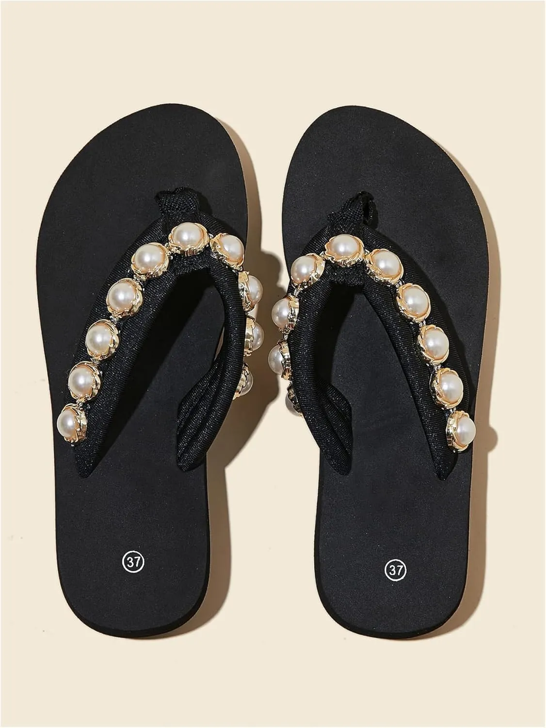 Verdusa Women's Pearl T-Strap Flip Flop Sandals Summer Beach Thong Flat Sandal