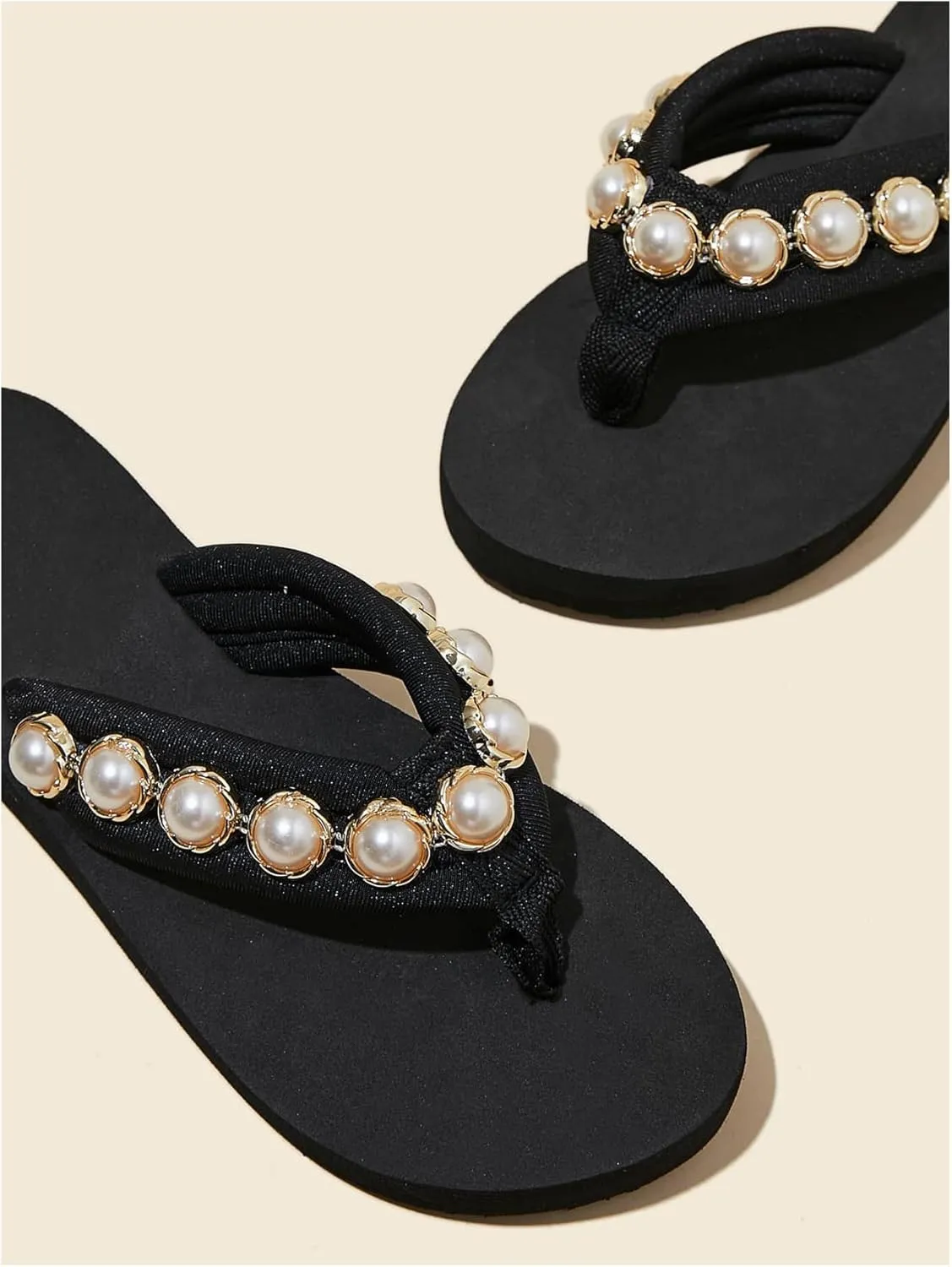 Verdusa Women's Pearl T-Strap Flip Flop Sandals Summer Beach Thong Flat Sandal