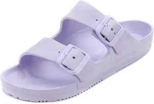 VICT POPU Womens Sandals Adjustable Double Buckle Strap Waterproof EVA Flat Slides